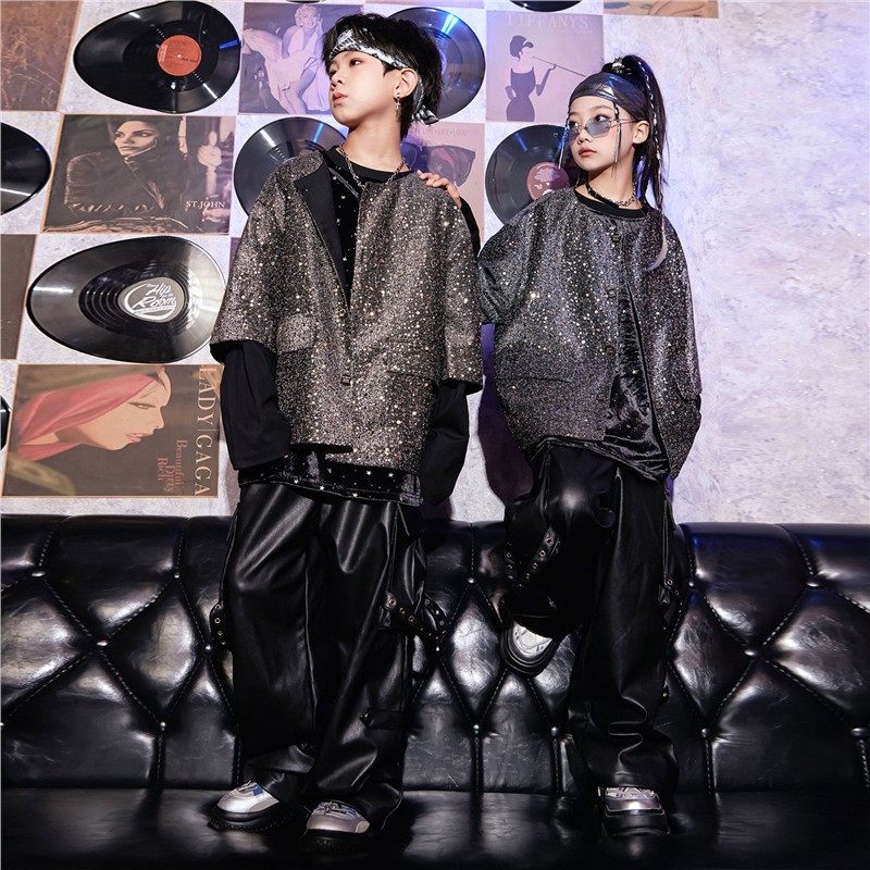 儿童街舞演出服hiphop男童架子鼓女童爵士舞潮酷时髦走秀表演服装