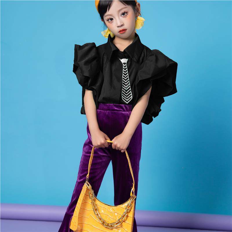 儿童幼儿园复古港风喇叭裤紫色T台走秀演出服女童708090年代主题,童装/婴儿装/亲子装,儿童演出服,淘宝优惠券,粉丝福利购,淘宝优惠卷