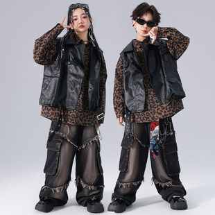 儿童街舞潮服演出服男童套装hiphop少儿嘻哈机车皮衣女童走秀炸街
