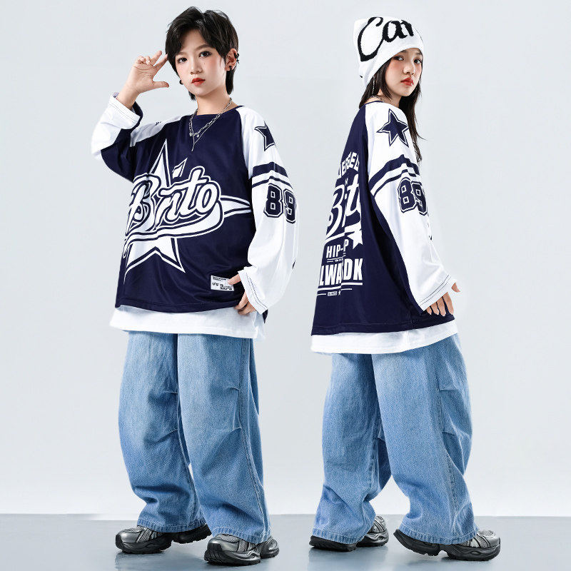 儿童街舞潮服幼儿架子鼓演出服走秀男童嘻哈套装女童爵士舞表演服