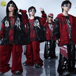 街舞儿童潮服男女童酷帅连帽马甲嘻哈breaking架子鼓走秀表演出服