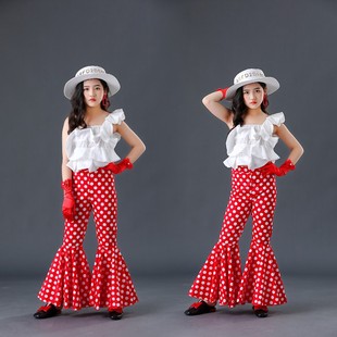 摇滚女童机车潮时尚儿童复古港风个性演出服潮服风T台喇叭裤走秀