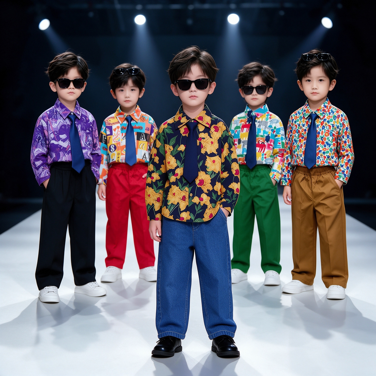 儿童复古怀旧港风演出服装男女童8090年代喇叭裤走秀小学生运动会