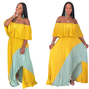 Shoulder Off Spliced Layered Dress性感一字肩裙 New Long Sexy