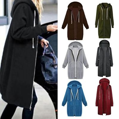 Autumn and winter hooded long sleeved mid length outer女外套