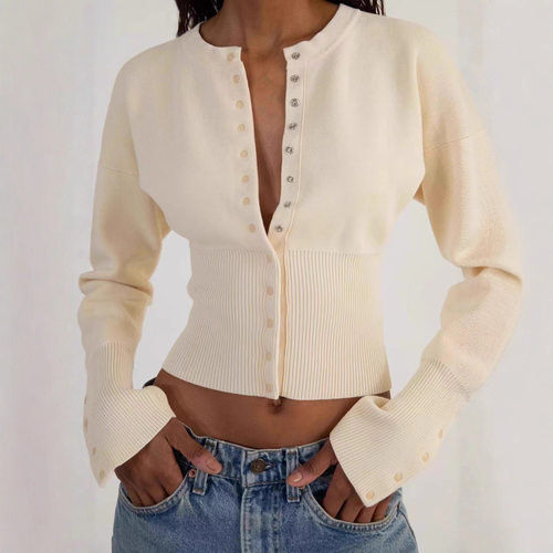 Women's Slim-Fit Knitted Cardigan Sweater Top 开衫毛衣上衣女