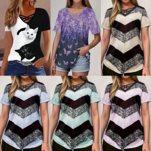 Elegant Casual shirt新款 V领休闲T恤 neck Sleeve New Short