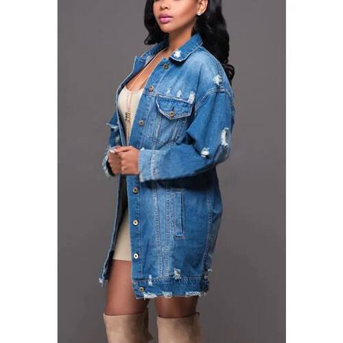 Casual Trendy Street Style Women's Denim Long Coat女牛仔外套