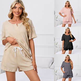 Simple Casual V-Neck Set Homewear for Women 简约套装家居服女