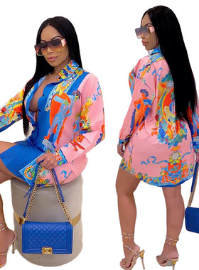 欧美款都市女长袖衬衫Urban women's long sleeved printed shirt