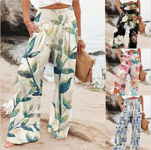 New Casual Printed Loose Wide-Leg Pants for Women 宽松阔腿裤