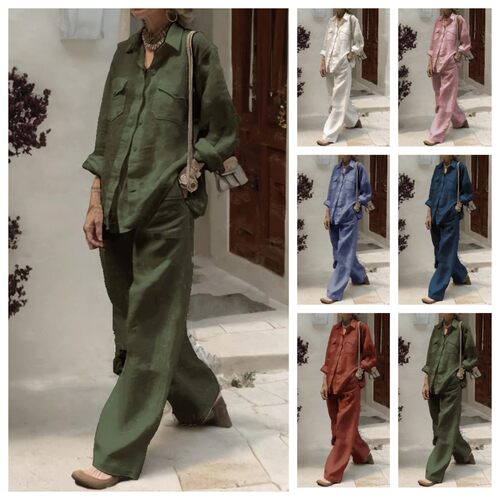 New women's long-sleeve shirt and loose pants set 女衬衫套装