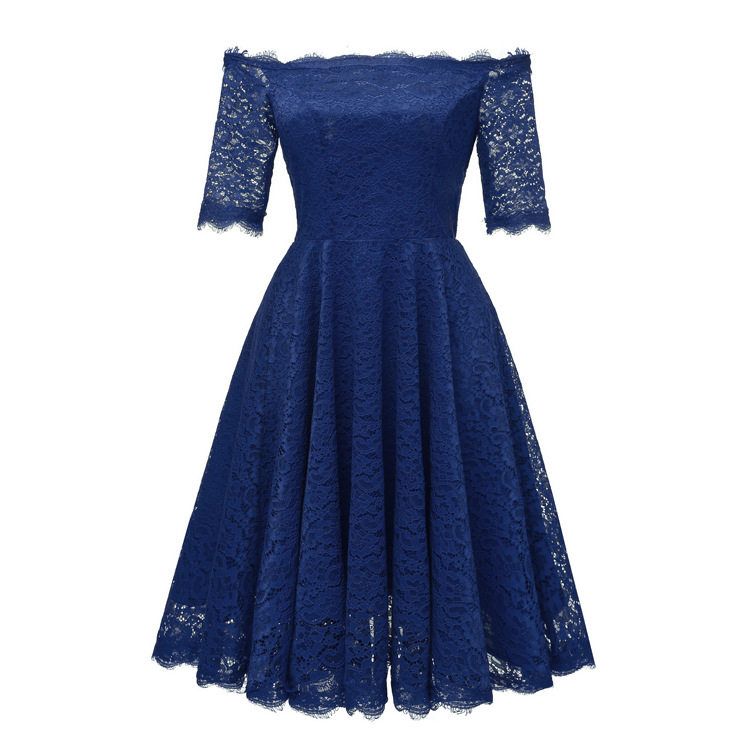 One line neckline mid sleeve lace large hem slim dress连衣裙,女装/女士精品,连衣裙,淘宝优惠券,粉丝福利购,淘宝优惠卷