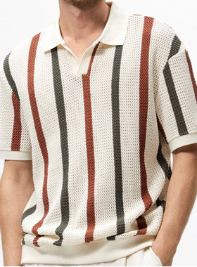 Short-sleeve men's hollow striped business T-shirt 男商务t恤