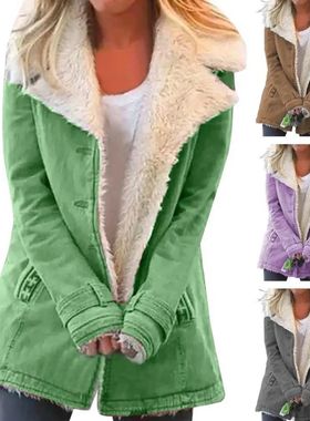 Autumn/Winter SolidColor Plush Collar Medium length Coat外套
