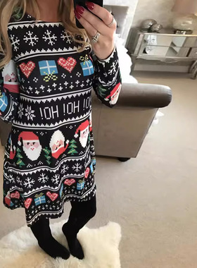 Christmas Tree Snowman Flat Christmas Tree Dress圣诞节连衣裙