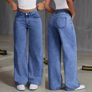 Women's high-waist plus-size straight-leg jeans 牛仔裤女直筒