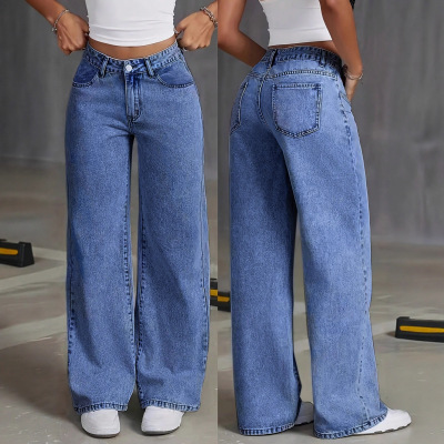 Women's high-waist plus-size straight-leg jeans 牛仔裤女直筒