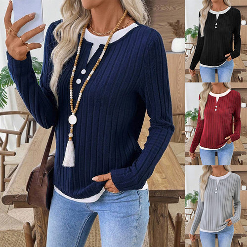 New Women's Casual Crew Neck Long Sleeve T-Shirt 休闲长袖t恤