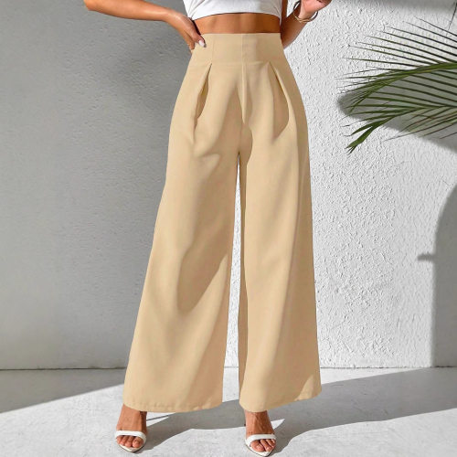 New Women's Elegant Solid Color Wide-Leg Suit Pants 女西装裤