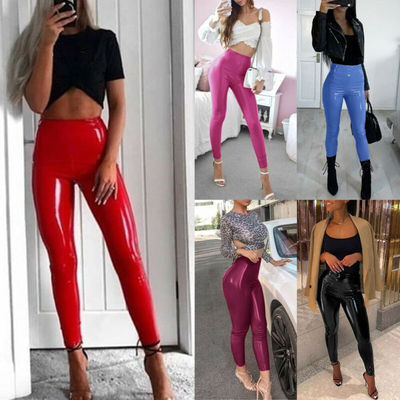 Fashionable personality bright PU leather high waist legging