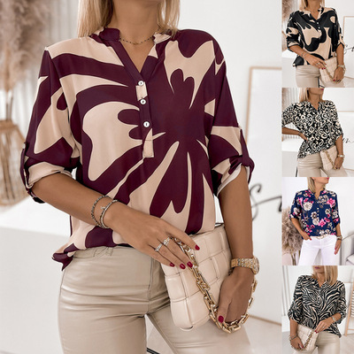半开衫印花休闲挽袖衬衫Printed casual rolled up sleeve shirts