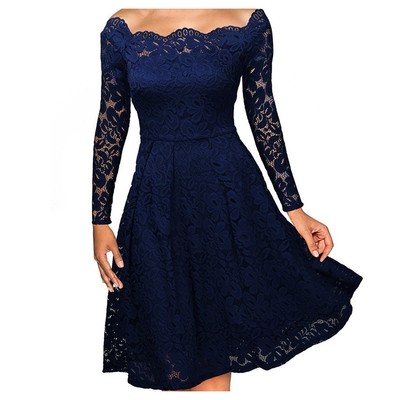 Women's autumn sexy lace one line collar off  shoulder dress