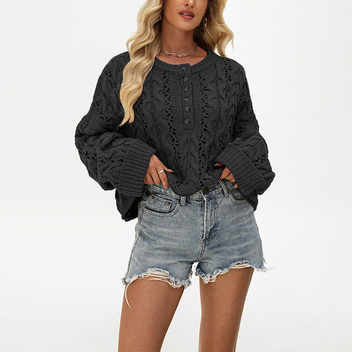 New Button Sweater for Women, Loose Pullover Knit Top 毛衣女