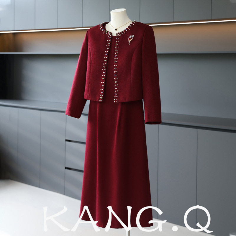 妈妈婚宴礼服高贵连衣裙40岁50中老年女春秋装喜婆婆2026新款套装