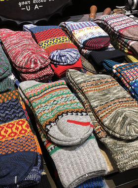 日系复古民族风加厚保暖长袜男士百搭原宿风中筒粗线毛线纯棉袜潮