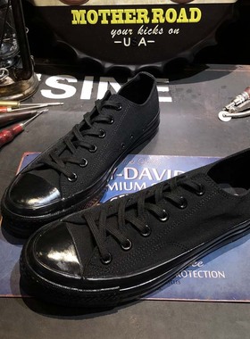 日系复古黑色休闲百搭学生硫化鞋男冈山久留米帆布鞋女单鞋潮