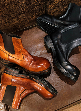 水洗马皮鞋英伦风切尔西烟筒靴男款高级感复古潮流真皮工装马丁靴