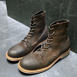 马丁伞兵靴潮流 机车男靴工装 美式 复古做旧英伦风高帮真皮翻毛皮鞋