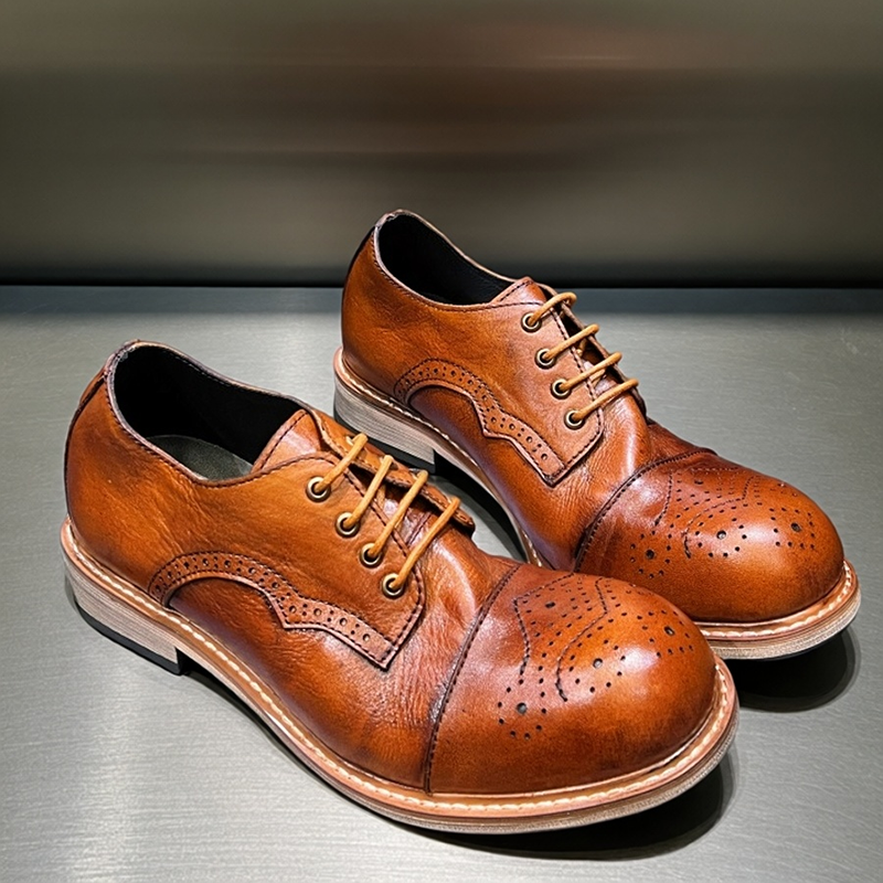 水洗高级感透气软皮翘头德比鞋