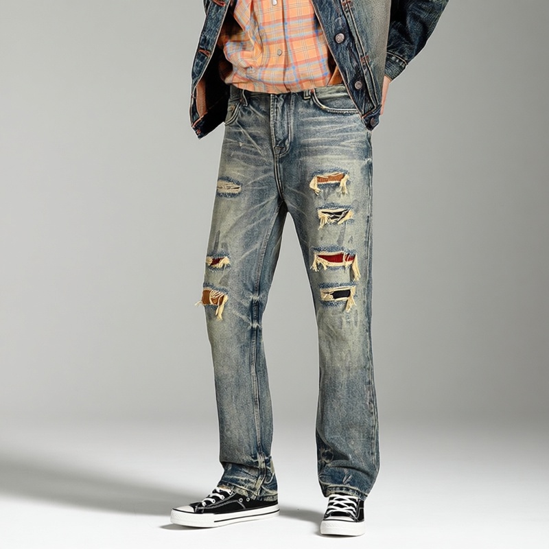 个性新款牛仔裤破洞补丁裤