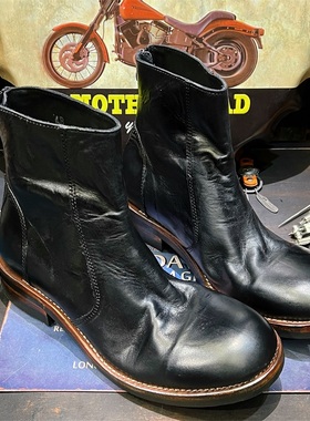 固特异美式复古黑色植鞣马皮马丁靴子男英伦风真皮高帮百搭工装鞋