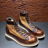 伞兵靴女高帮圆头层牛皮男鞋 美式 复古真皮厚底短脸靴马丁工装 潮牌