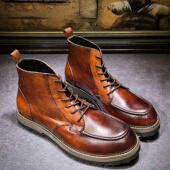 厚底真皮马丁短靴潮 机车鞋 美式 复古英伦风做旧纯牛皮靴男高帮工装