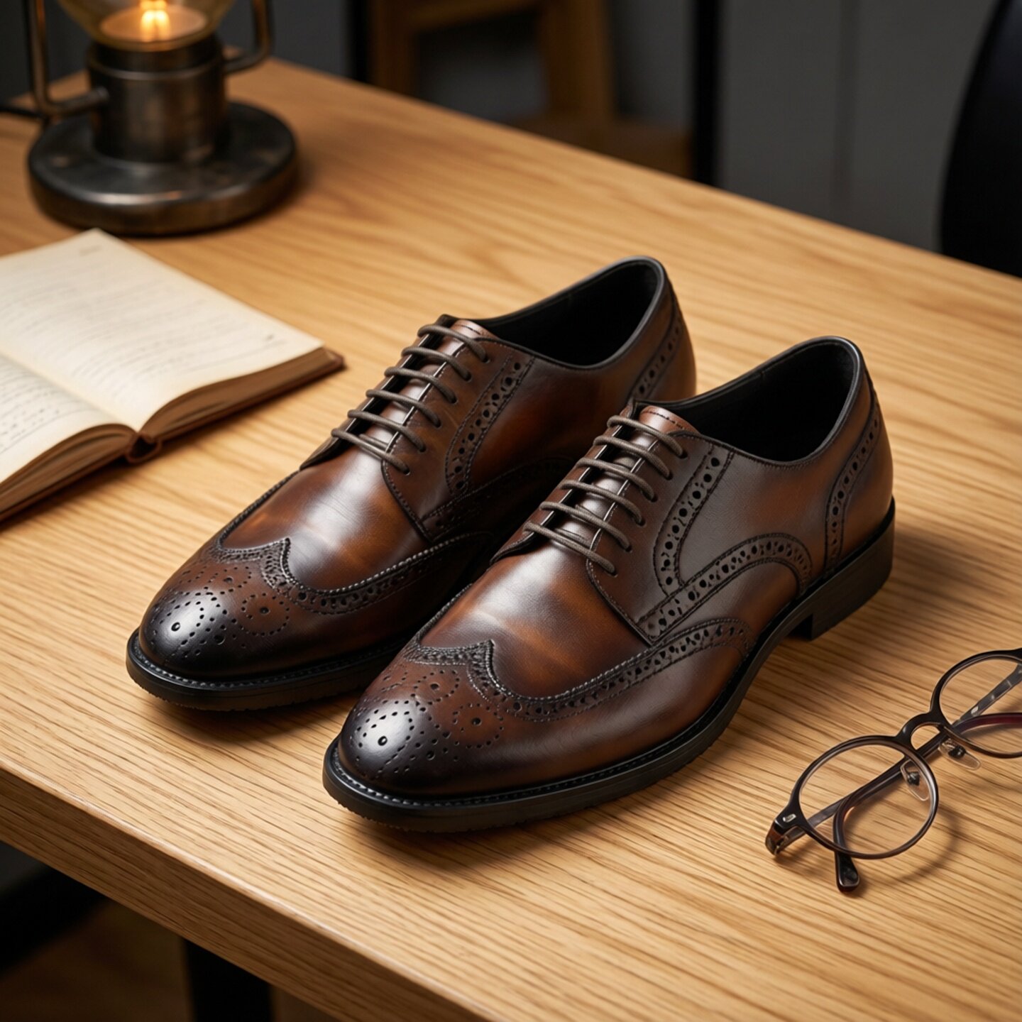 欧美英伦风真皮商务正装休闲皮鞋布洛克男鞋棕色复古圆头德比鞋潮