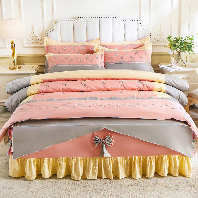 结新婚庆韩式网红公主风床上用品四件套床罩裙款秋冬四季全棉纯棉