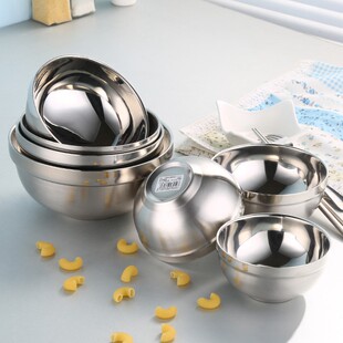 不锈钢碗家用双层防烫防摔碗大号汤粉饭碗幼儿园儿童成人碗食堂碗