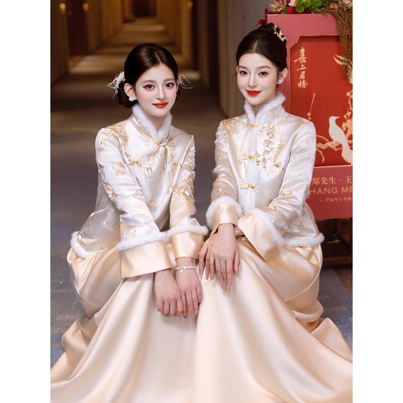 秋冬姐妹中式长袖加厚敬酒伴娘服