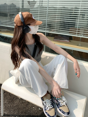 Белые приталенные джинсы, длинные штаны, коллекция 2022, высокая талия, по фигуре, подходит для подростков, свободный прямой крой