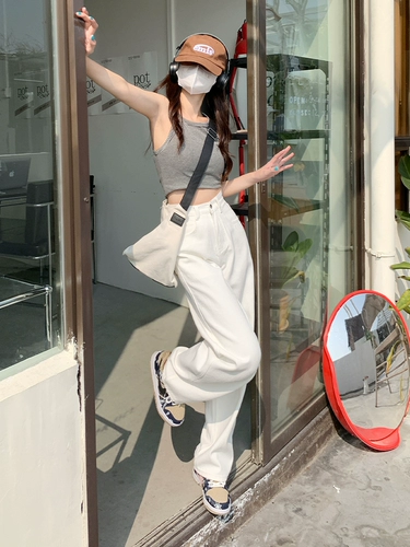 Белые приталенные джинсы, длинные штаны, коллекция 2022, высокая талия, по фигуре, подходит для подростков, свободный прямой крой