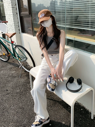 Белые приталенные джинсы, длинные штаны, коллекция 2022, высокая талия, по фигуре, подходит для подростков, свободный прямой крой