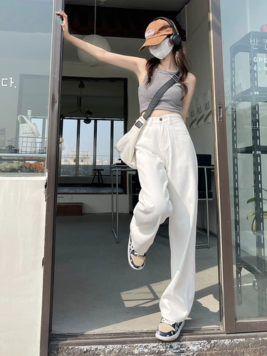 Белые приталенные джинсы, длинные штаны, коллекция 2022, высокая талия, по фигуре, подходит для подростков, свободный прямой крой