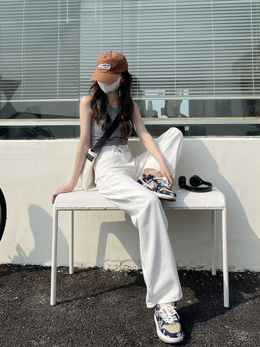 Белые приталенные джинсы, длинные штаны, коллекция 2022, высокая талия, по фигуре, подходит для подростков, свободный прямой крой