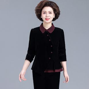 妈妈春装高端金丝绒上衣洋气中老年女士春秋休闲套装品牌2026新款