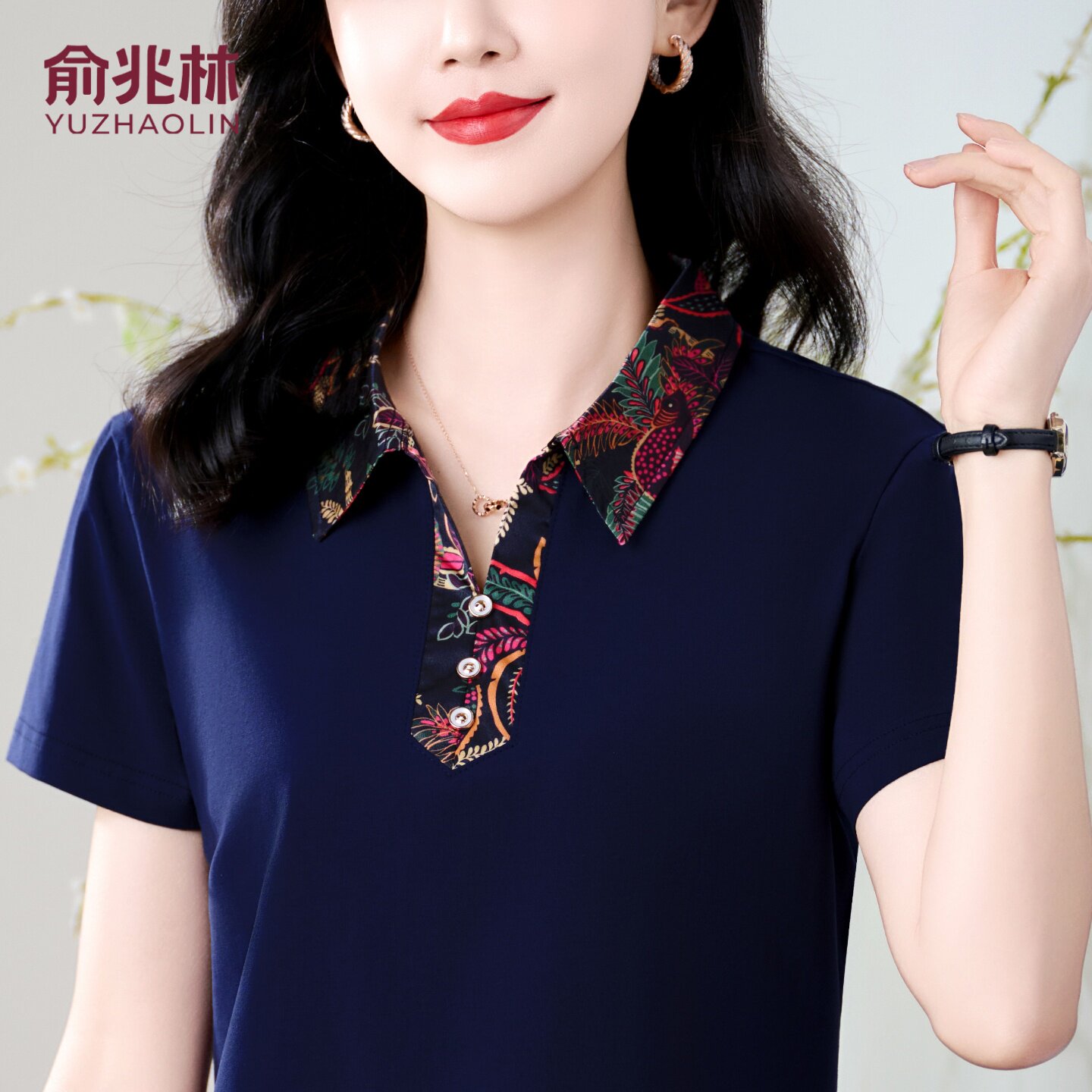俞兆林名牌2026新款短袖t恤女夏妈妈夏装纯棉翻领中年休闲polo衫