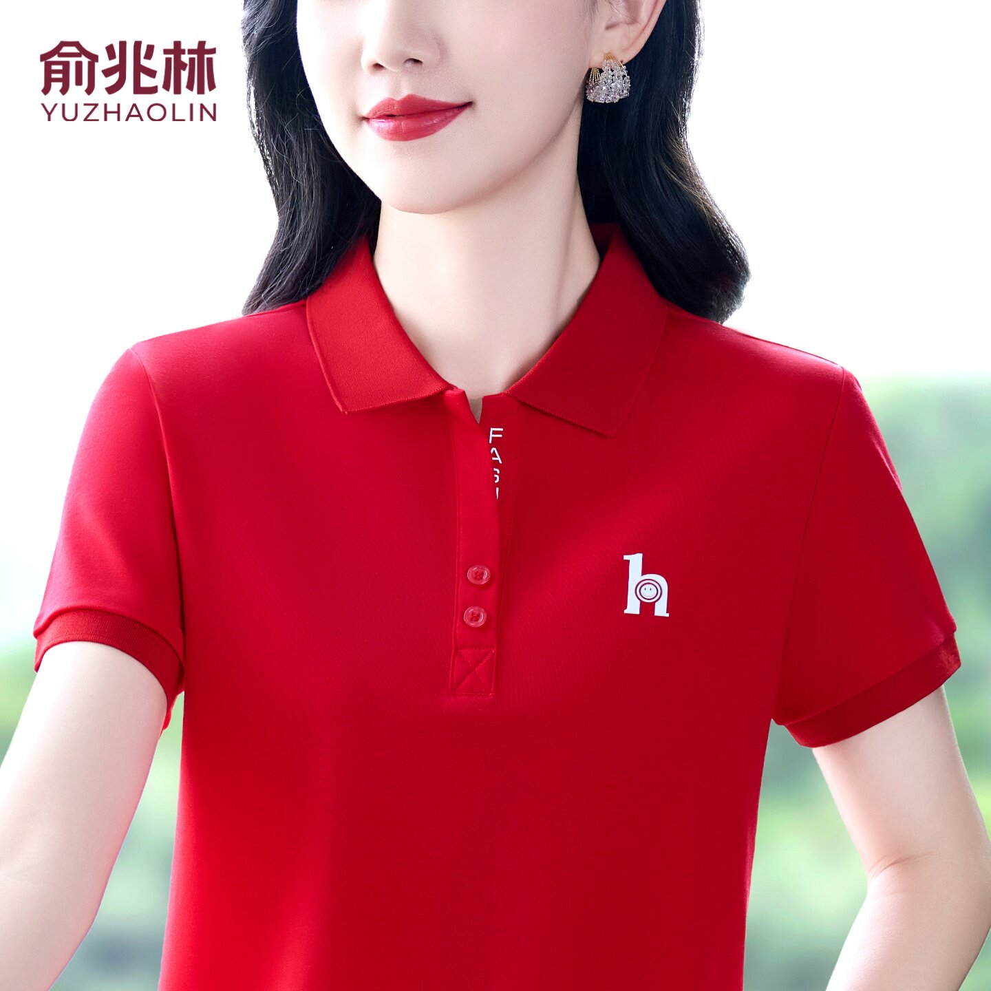 俞兆林红色短袖T恤女夏季遮肚子翻领POLO衫宽松休闲显瘦短款上衣